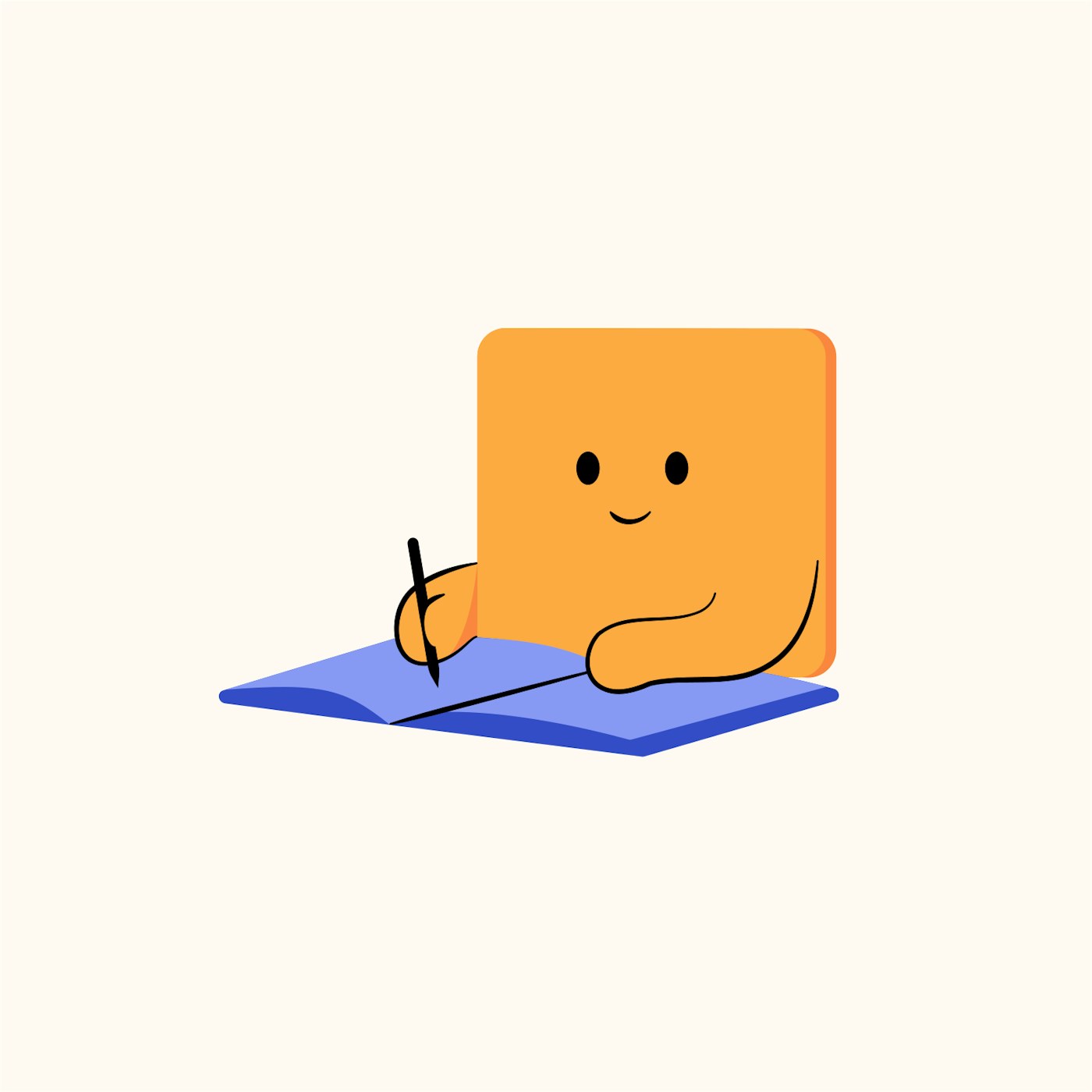 A friendly character happily signing a waiver